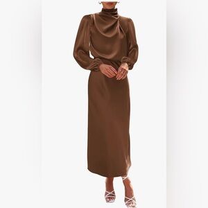 BTFBM Womens Mock Neck Satin Dress Summer Fall 2025 Long Sleeve. New no tag